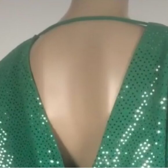 👛2/$30 VERA MODA Stretchy Pull On Green Sparkle Reversible Dress, Shoulder Pads - Picture 4 of 8